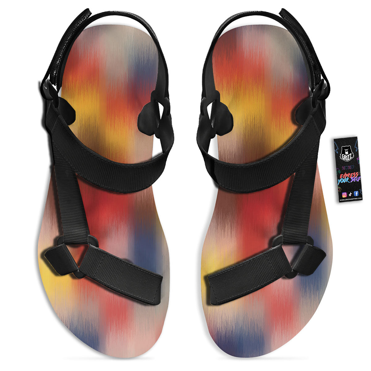 Psychedelic Multicolor Print Black Open Toe Sandals-grizzshop