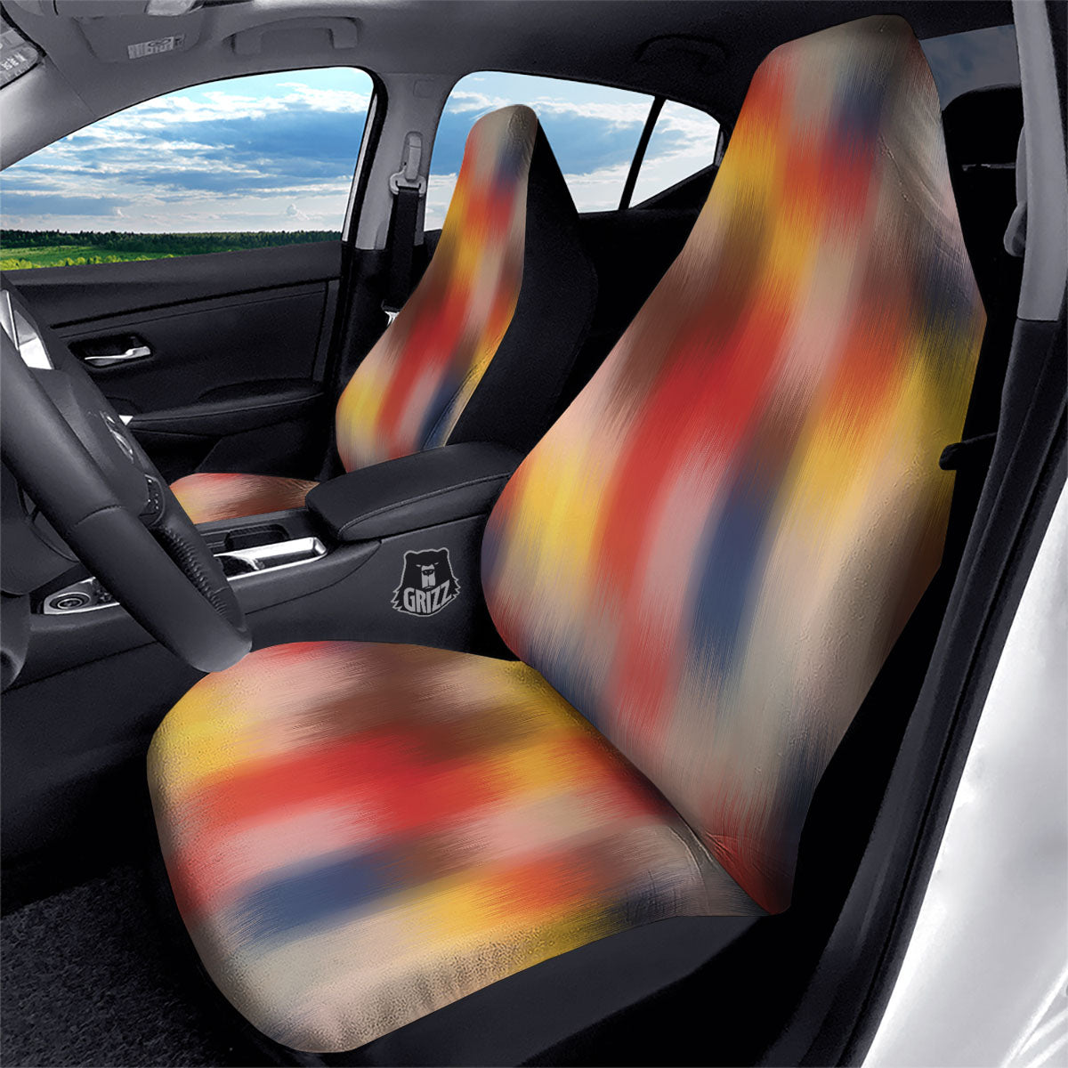 Psychedelic Multicolor Print Car Seat Covers-grizzshop