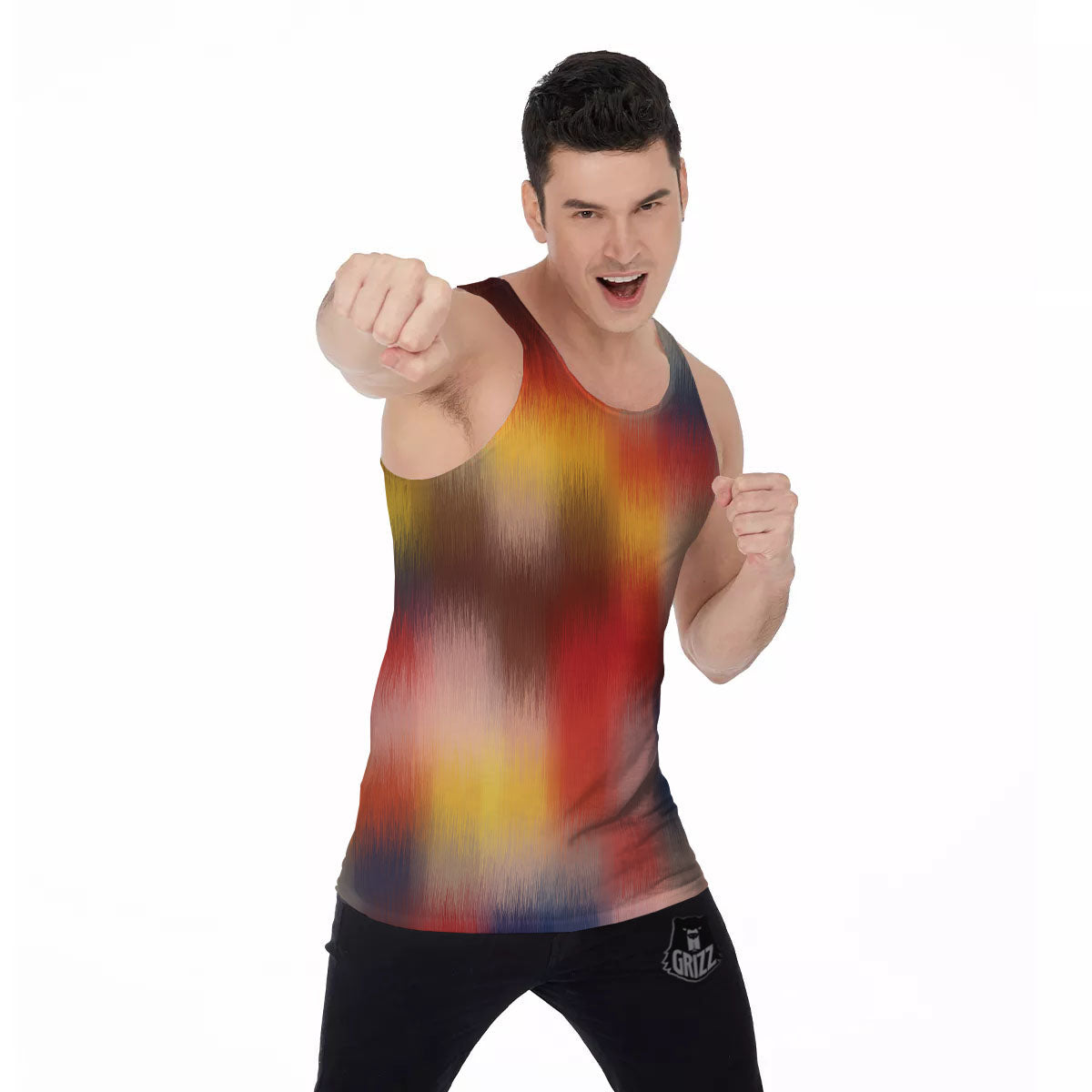Psychedelic Multicolor Print Men's Tank Top-grizzshop