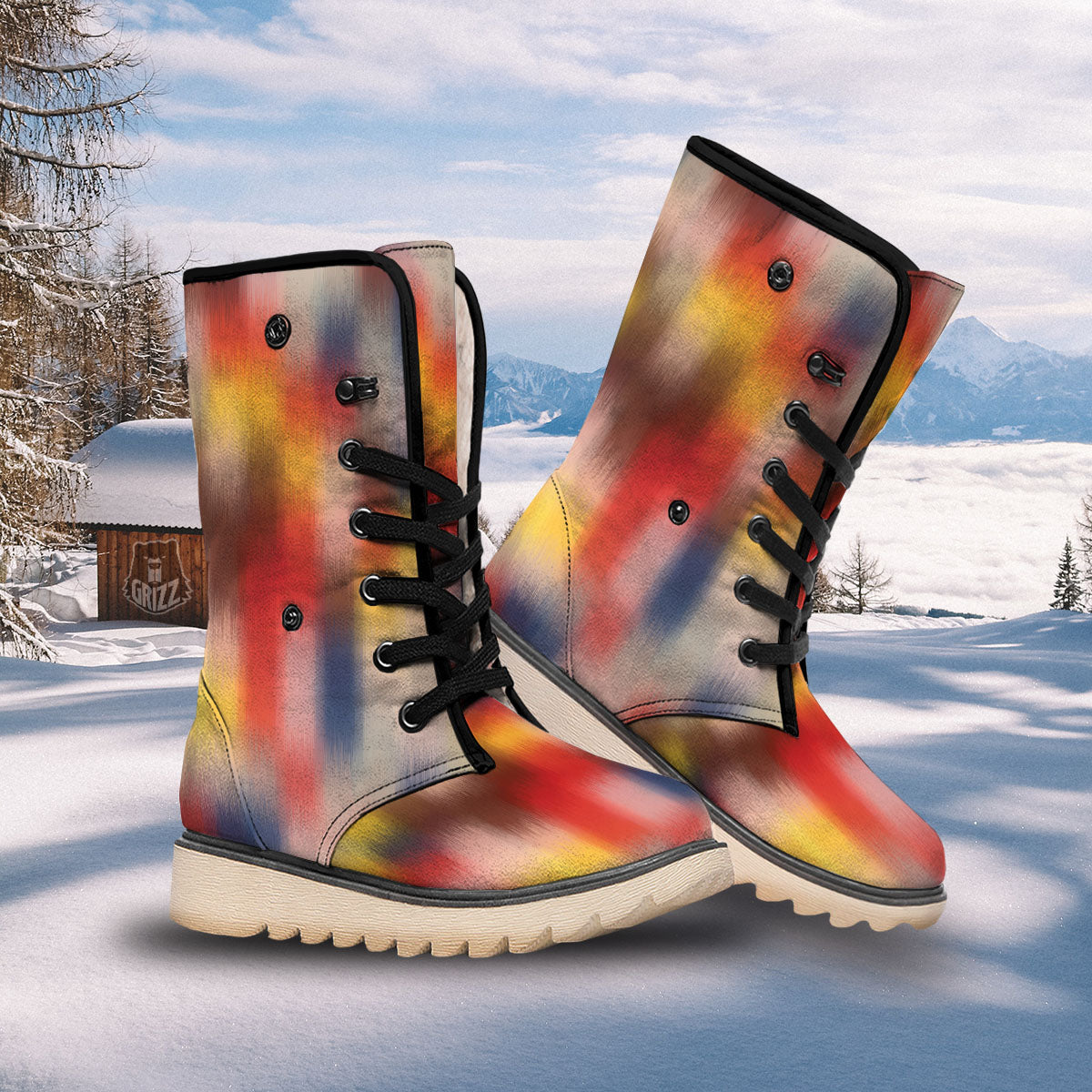 Psychedelic Multicolor Print Snow Boots-grizzshop