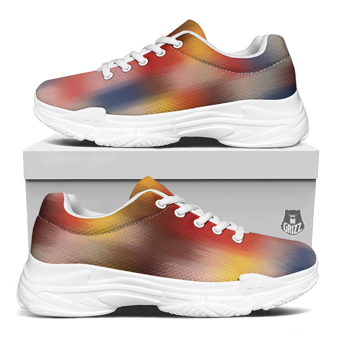 Psychedelic Multicolor Print White Chunky Shoes-grizzshop