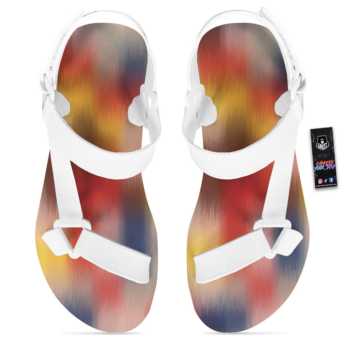 Psychedelic Multicolor Print White Open Toe Sandals-grizzshop