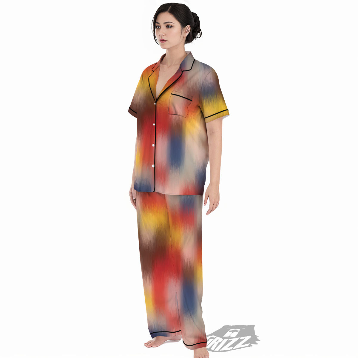 Psychedelic Multicolor Print Women's Pajamas Set-grizzshop