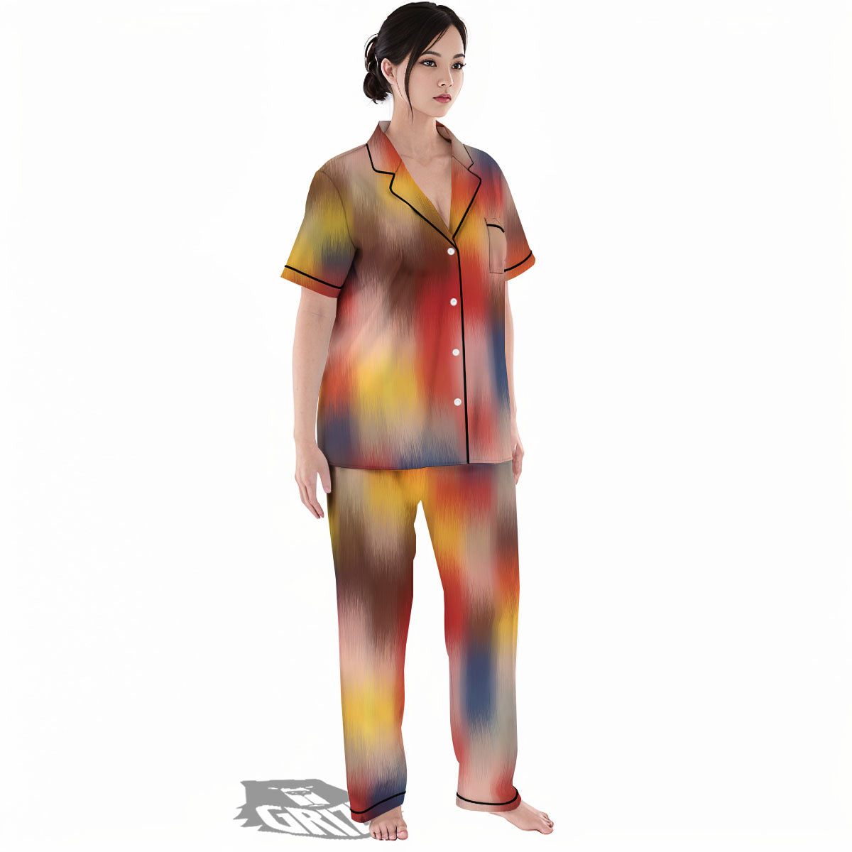 Psychedelic Multicolor Print Women's Pajamas Set-grizzshop
