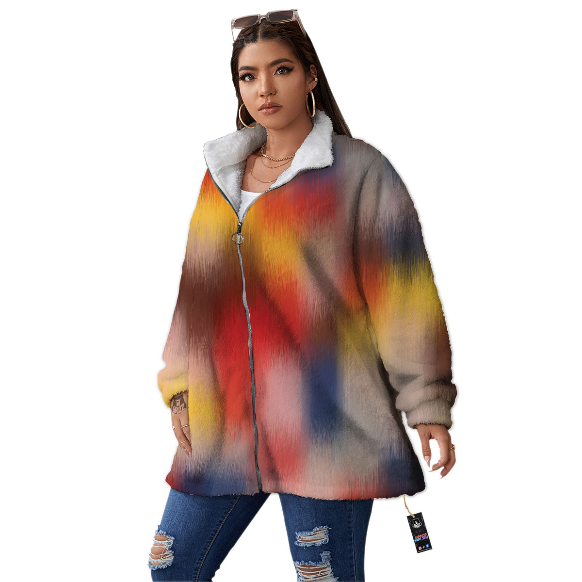 Psychedelic Multicolor Print Women's Sherpa Jacket-grizzshop