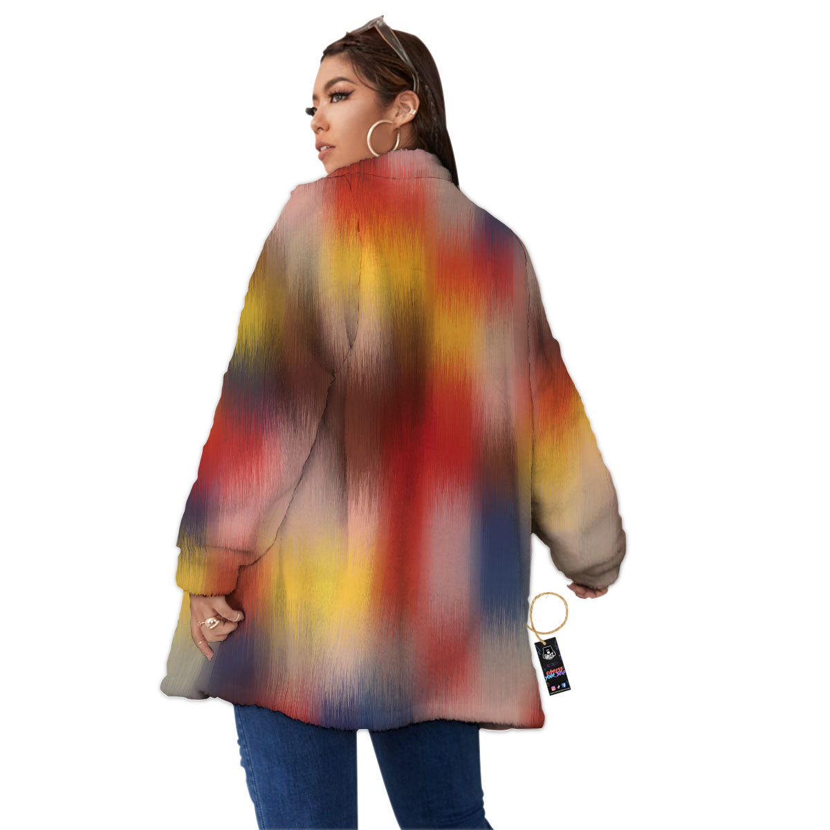 Psychedelic Multicolor Print Women's Sherpa Jacket-grizzshop