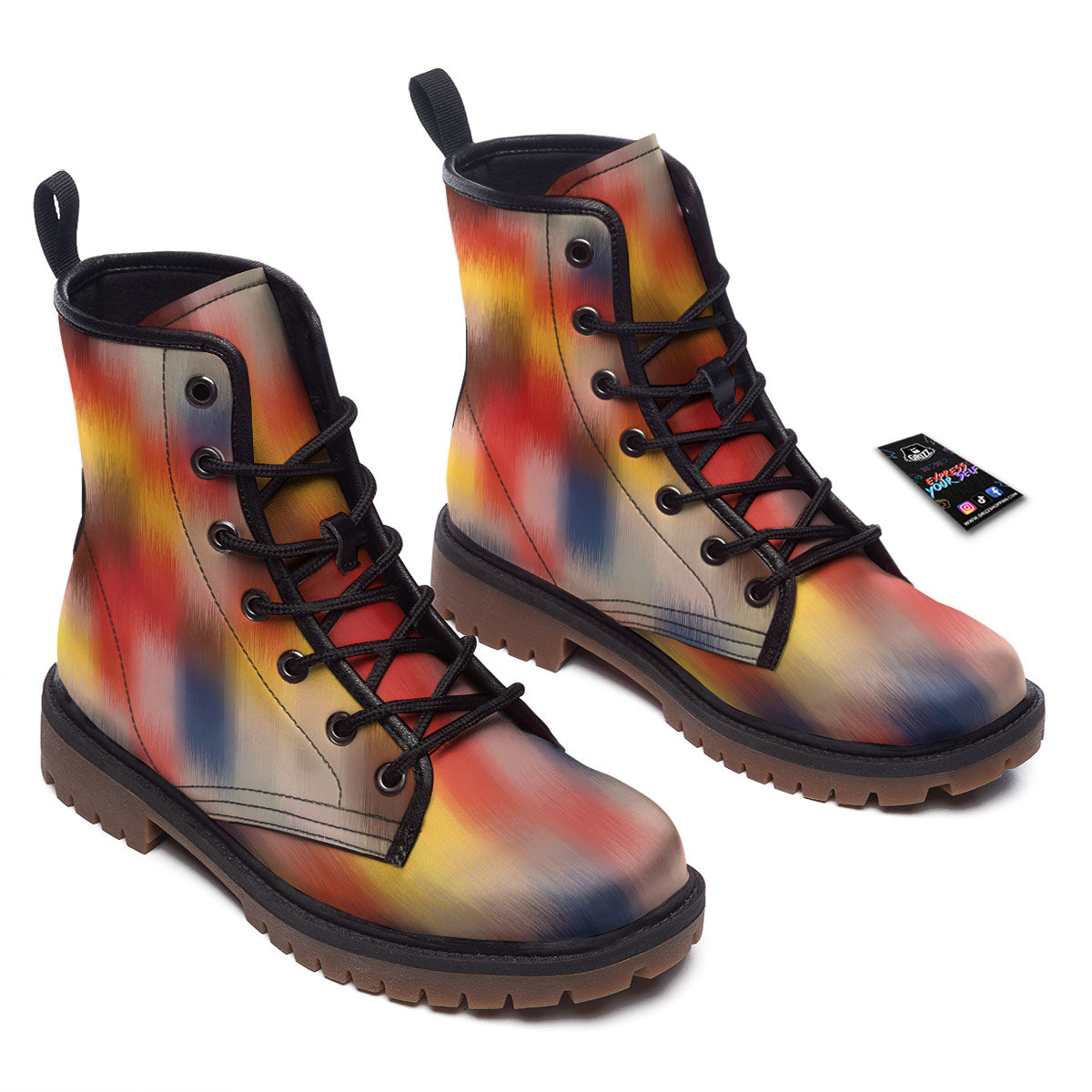 Psychedelic Multicolor Print Work Boots-grizzshop