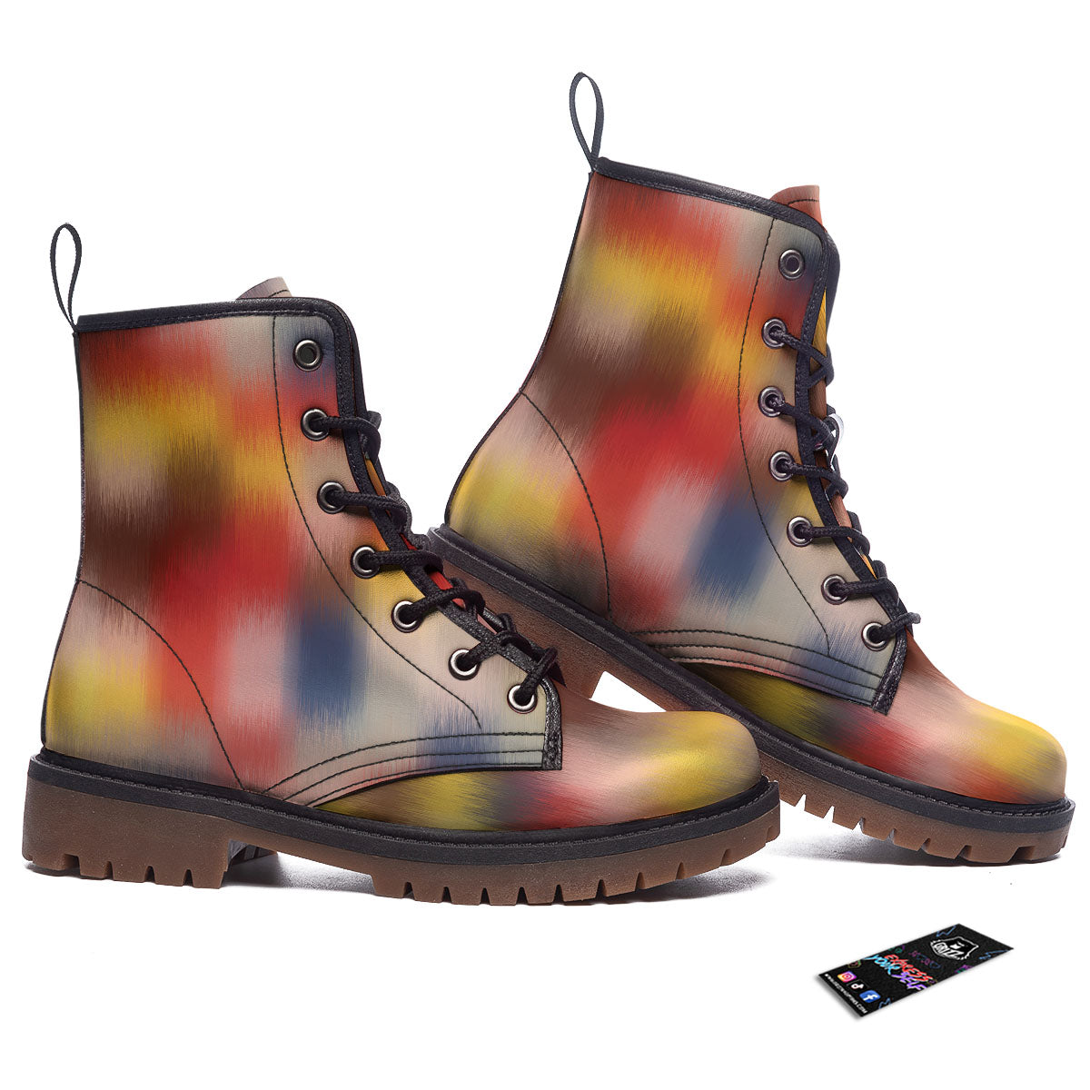 Psychedelic Multicolor Print Work Boots-grizzshop