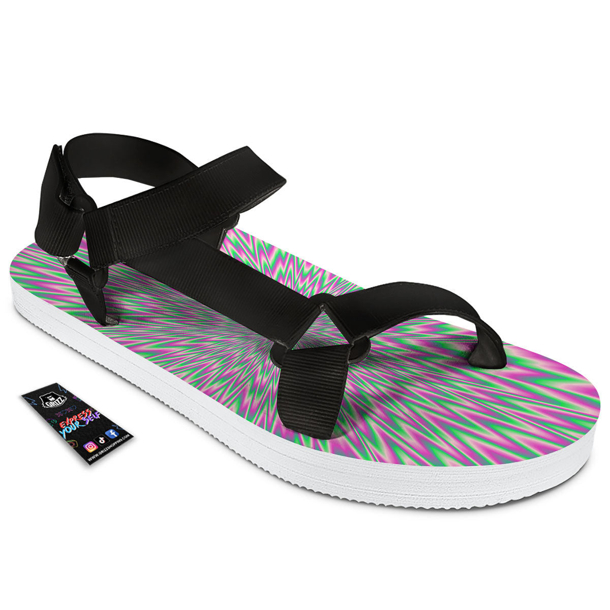 Psychedelic Optical Illusion Twinkle Black Open Toe Sandals-grizzshop