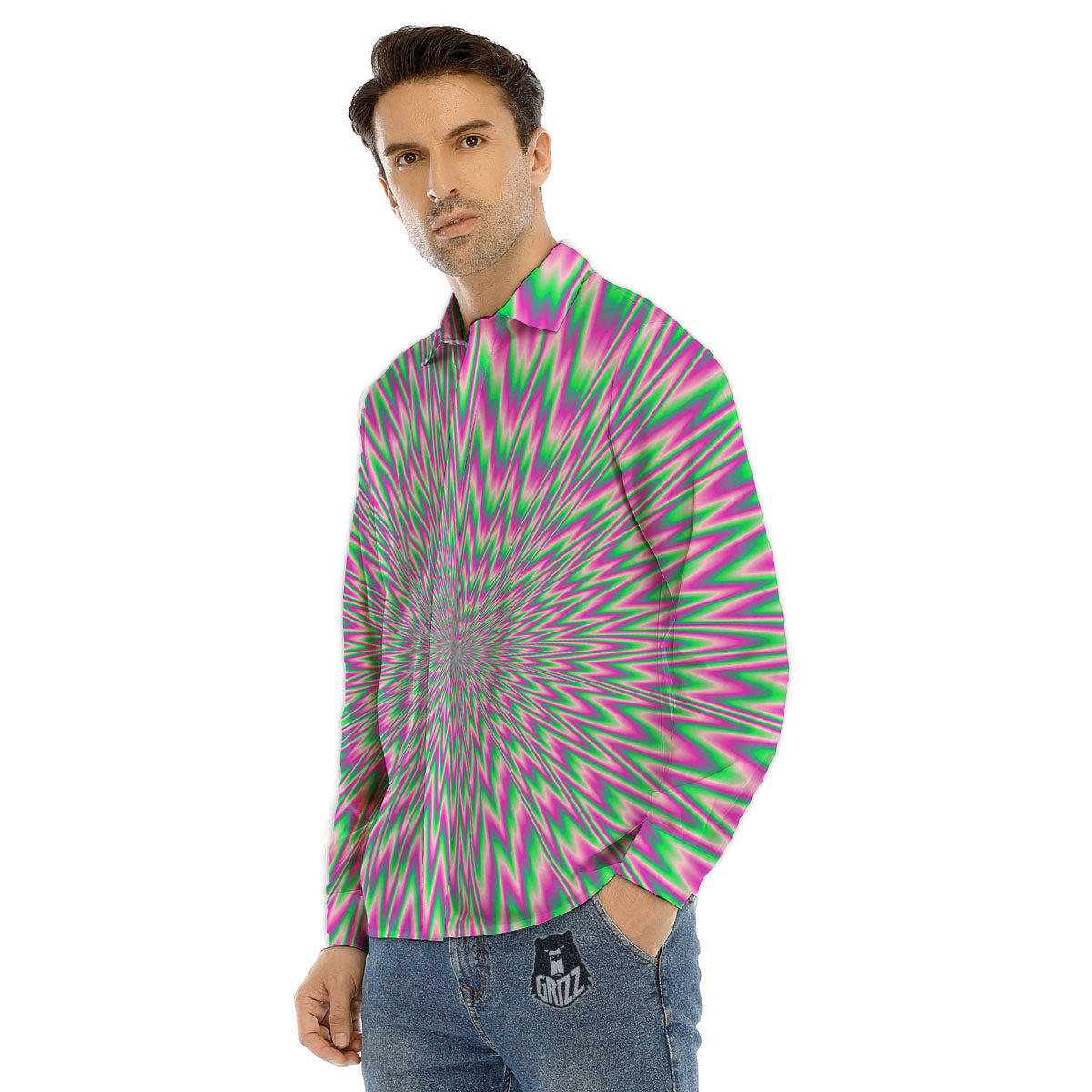 Psychedelic Optical Illusion Twinkle Men's Dress Shirts-grizzshop