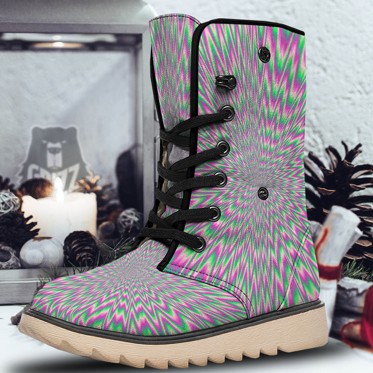 Psychedelic Optical Illusion Twinkle Snow Boots-grizzshop