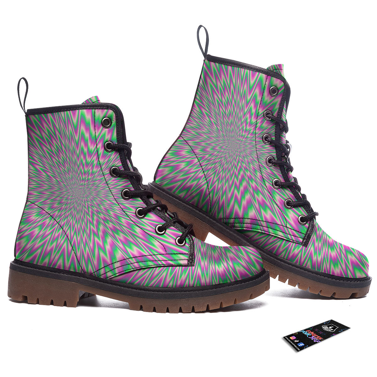Psychedelic Optical Illusion Twinkle Work Boots-grizzshop