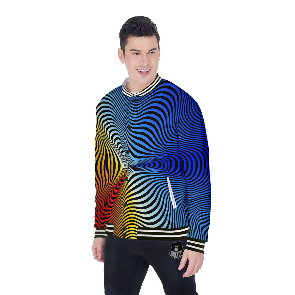 Psychedelic Optical Vibrant Illusion Baseball Jacket-grizzshop