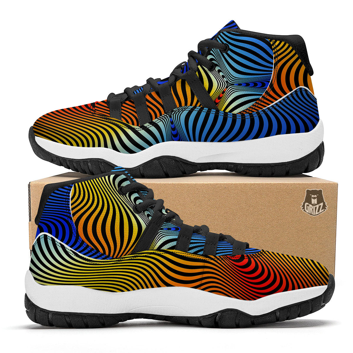 Psychedelic Optical Vibrant Illusion Black Bball Shoes-grizzshop