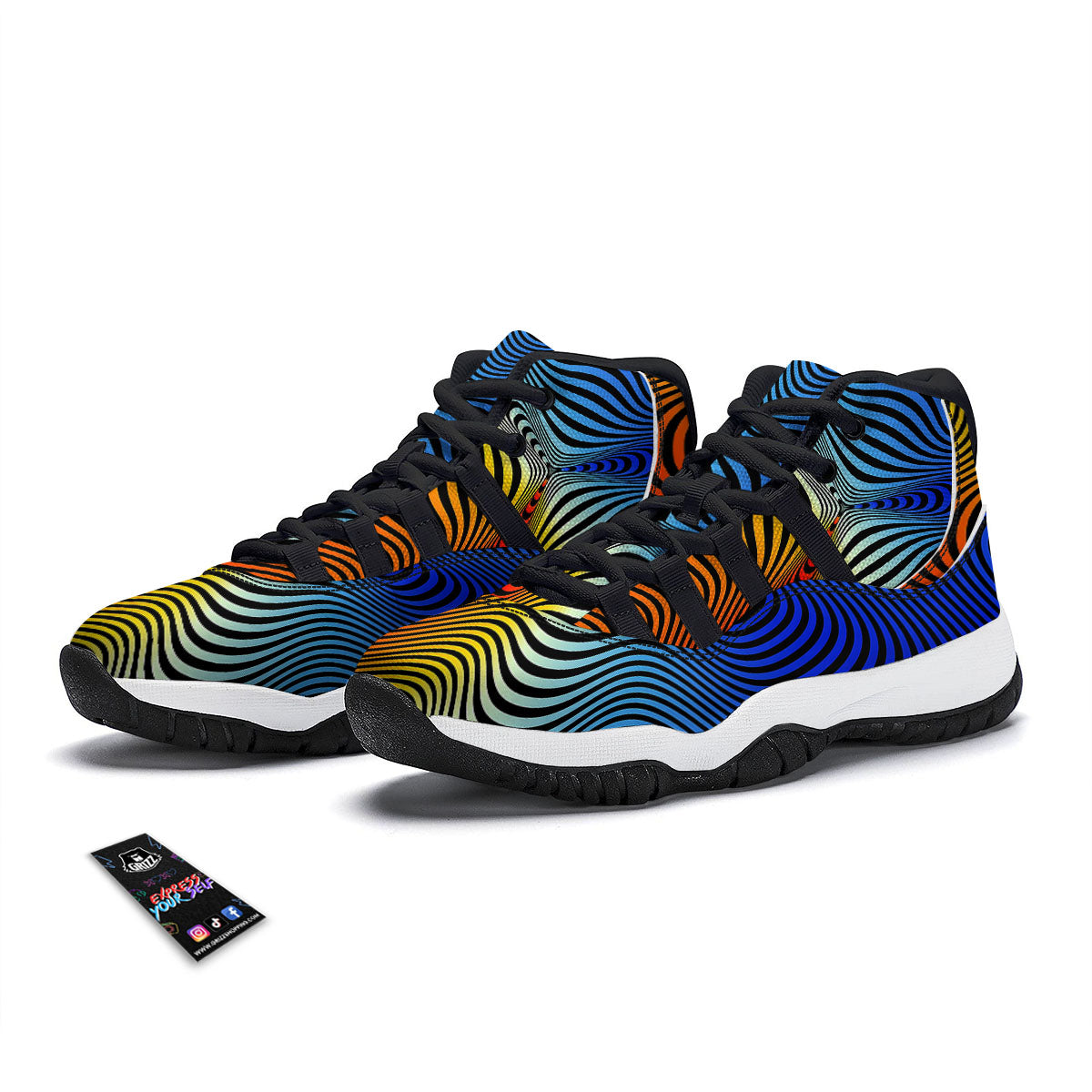 Psychedelic Optical Vibrant Illusion Black Bball Shoes-grizzshop