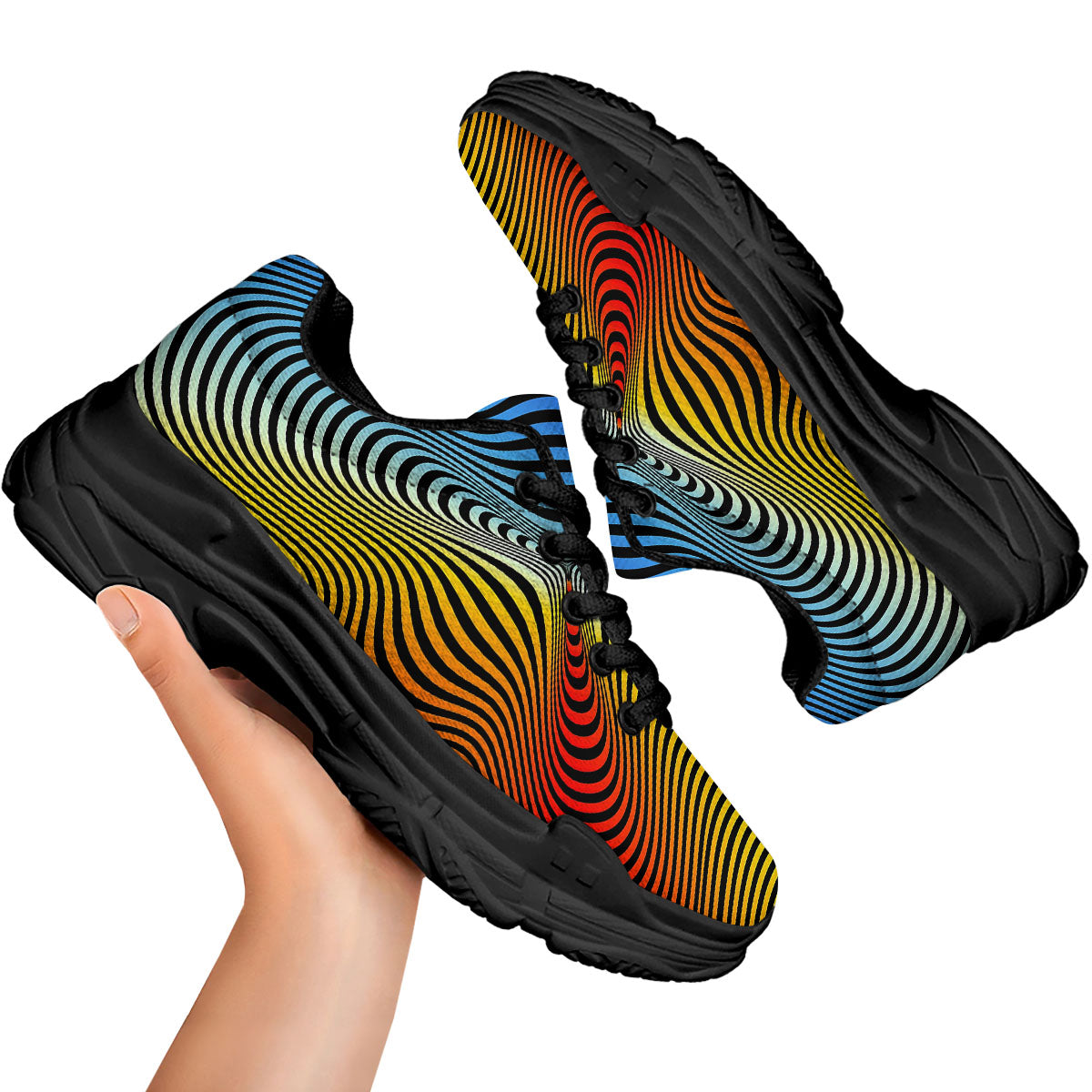 Psychedelic Optical Vibrant Illusion Black Chunky Shoes-grizzshop