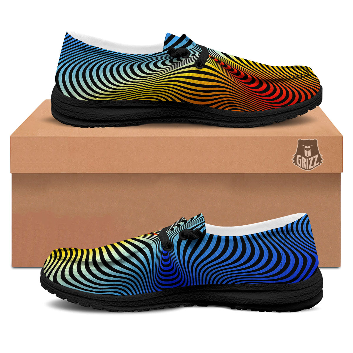 Psychedelic Optical Vibrant Illusion Black Loafers-grizzshop