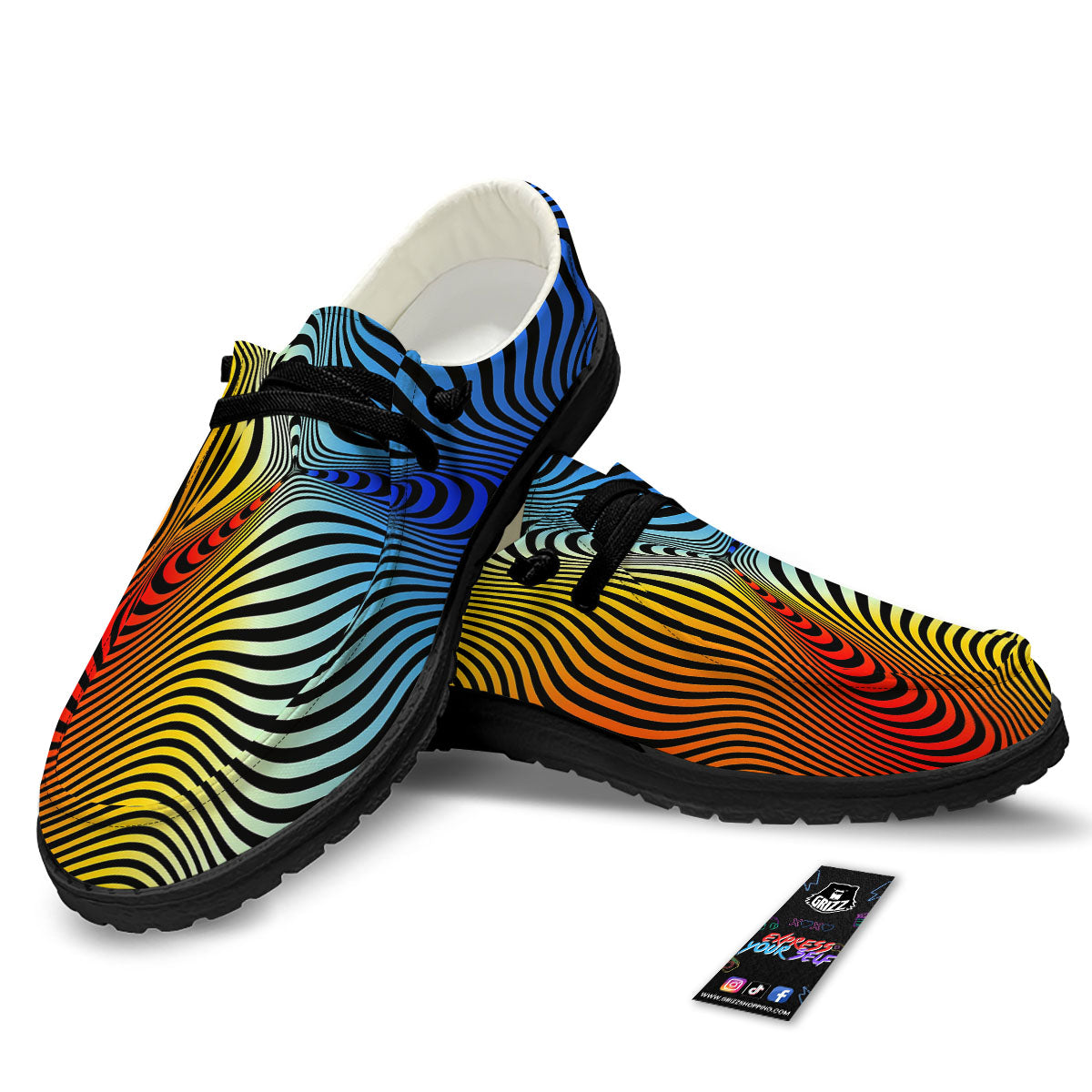 Psychedelic Optical Vibrant Illusion Black Loafers-grizzshop