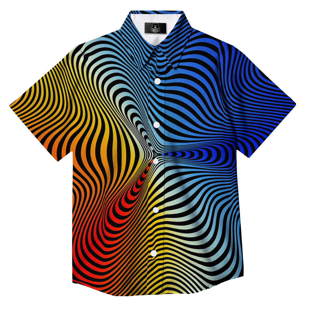 Psychedelic Optical Vibrant Illusion Button Up Shirt-grizzshop
