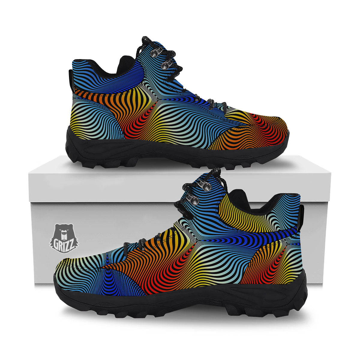 Psychedelic Optical Vibrant Illusion Hiking Shoes-grizzshop