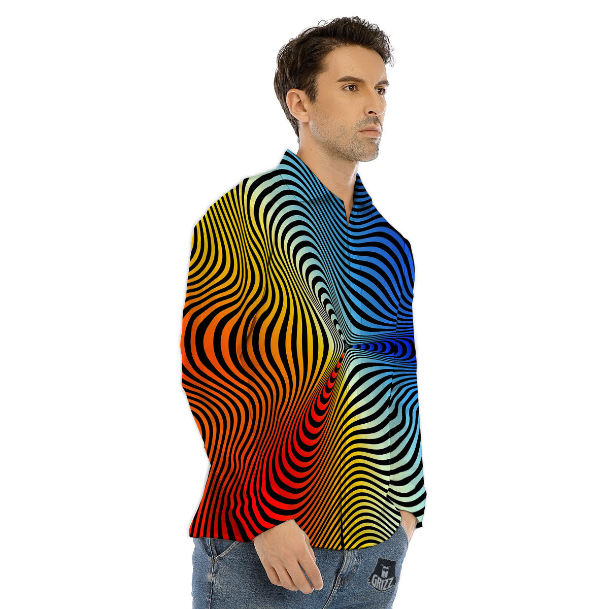 Psychedelic Optical Vibrant Illusion Men's Dress Shirts-grizzshop