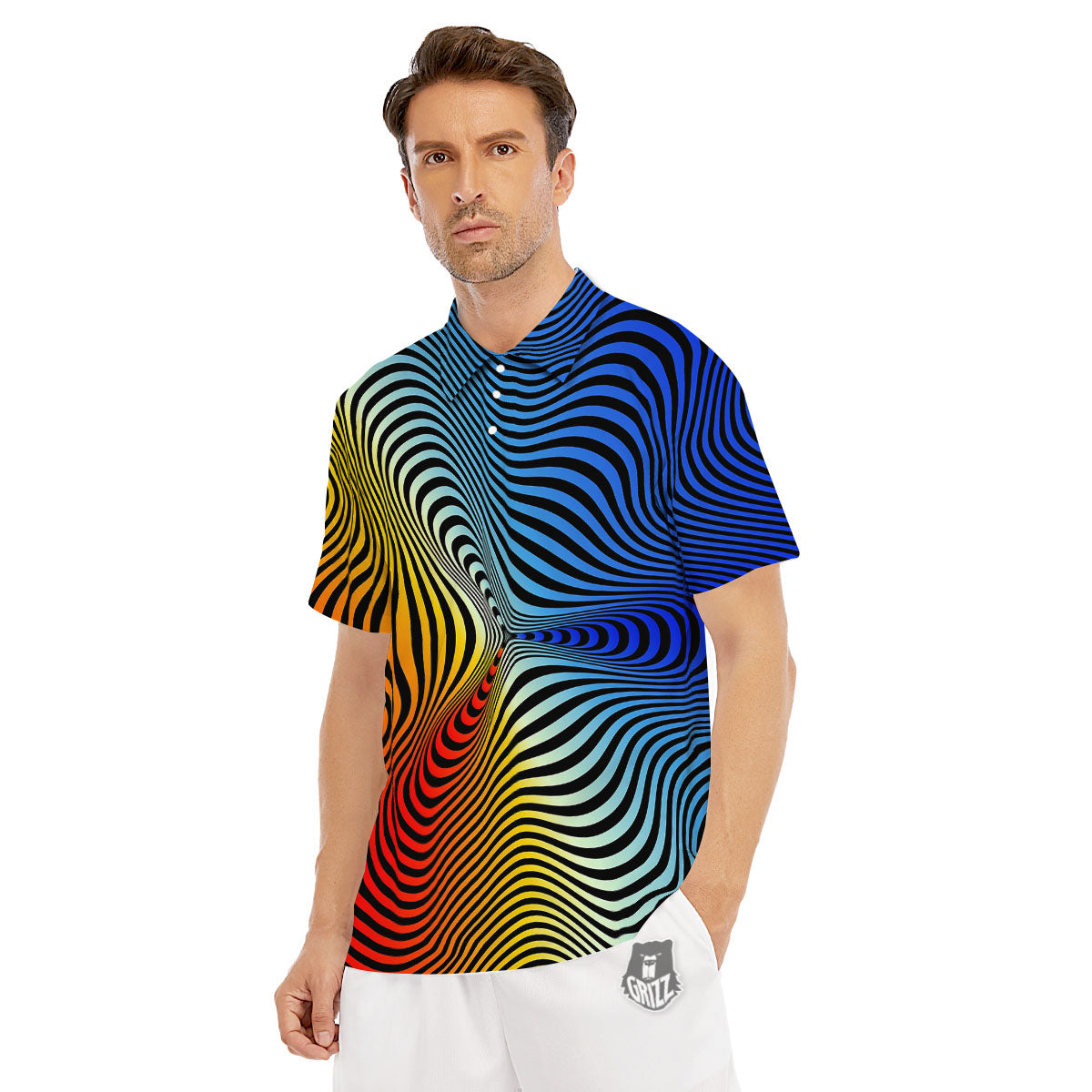 Psychedelic Optical Vibrant Illusion Men's Golf Shirts-grizzshop
