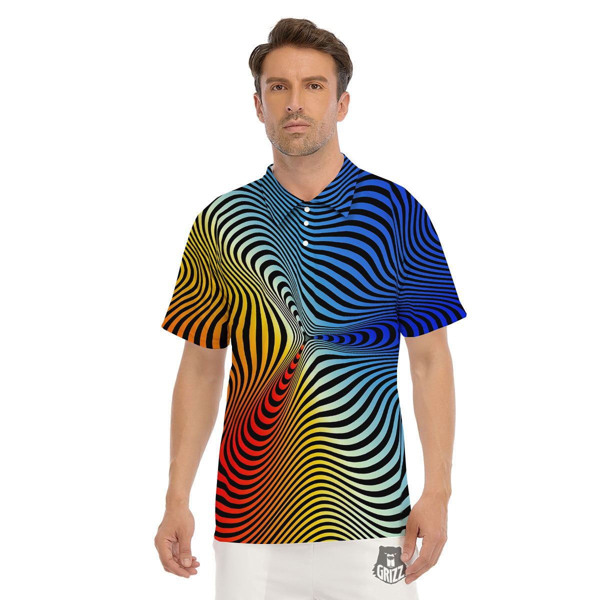 Psychedelic Optical Vibrant Illusion Men's Golf Shirts-grizzshop