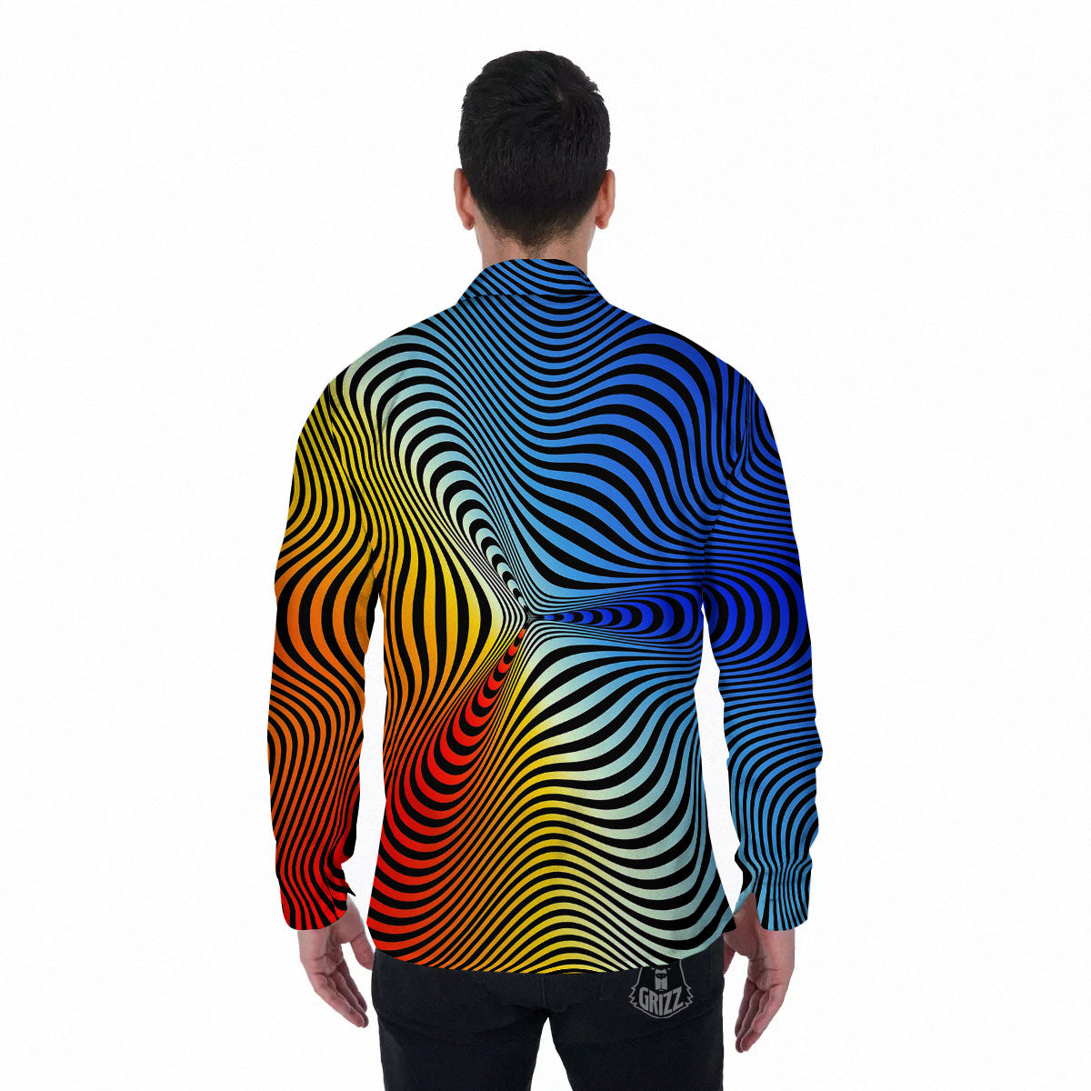 Psychedelic Optical Vibrant Illusion Men's Long Sleeve Shirts-grizzshop