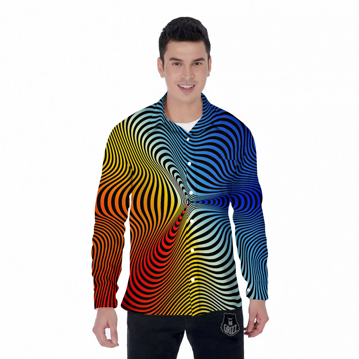 Psychedelic Optical Vibrant Illusion Men's Long Sleeve Shirts-grizzshop