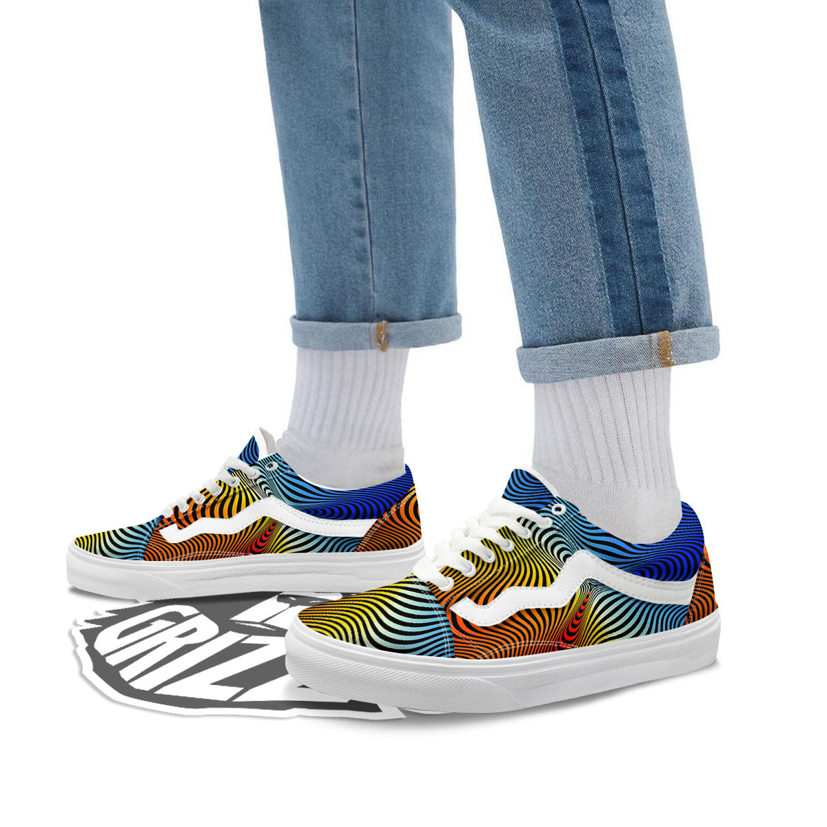 Psychedelic Optical Vibrant Illusion Skate Shoes-grizzshop