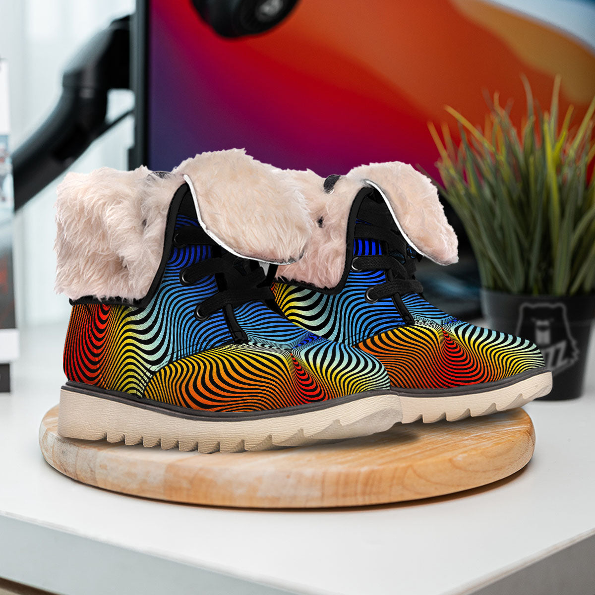Psychedelic Optical Vibrant Illusion Snow Boots-grizzshop