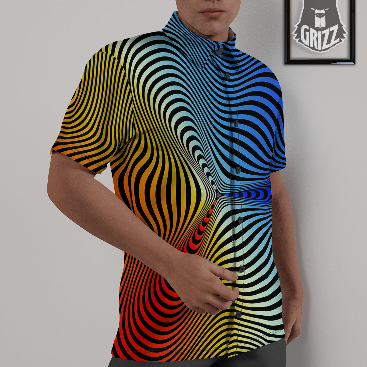Psychedelic Optical Vibrant Illusion Untucked Shirts-grizzshop
