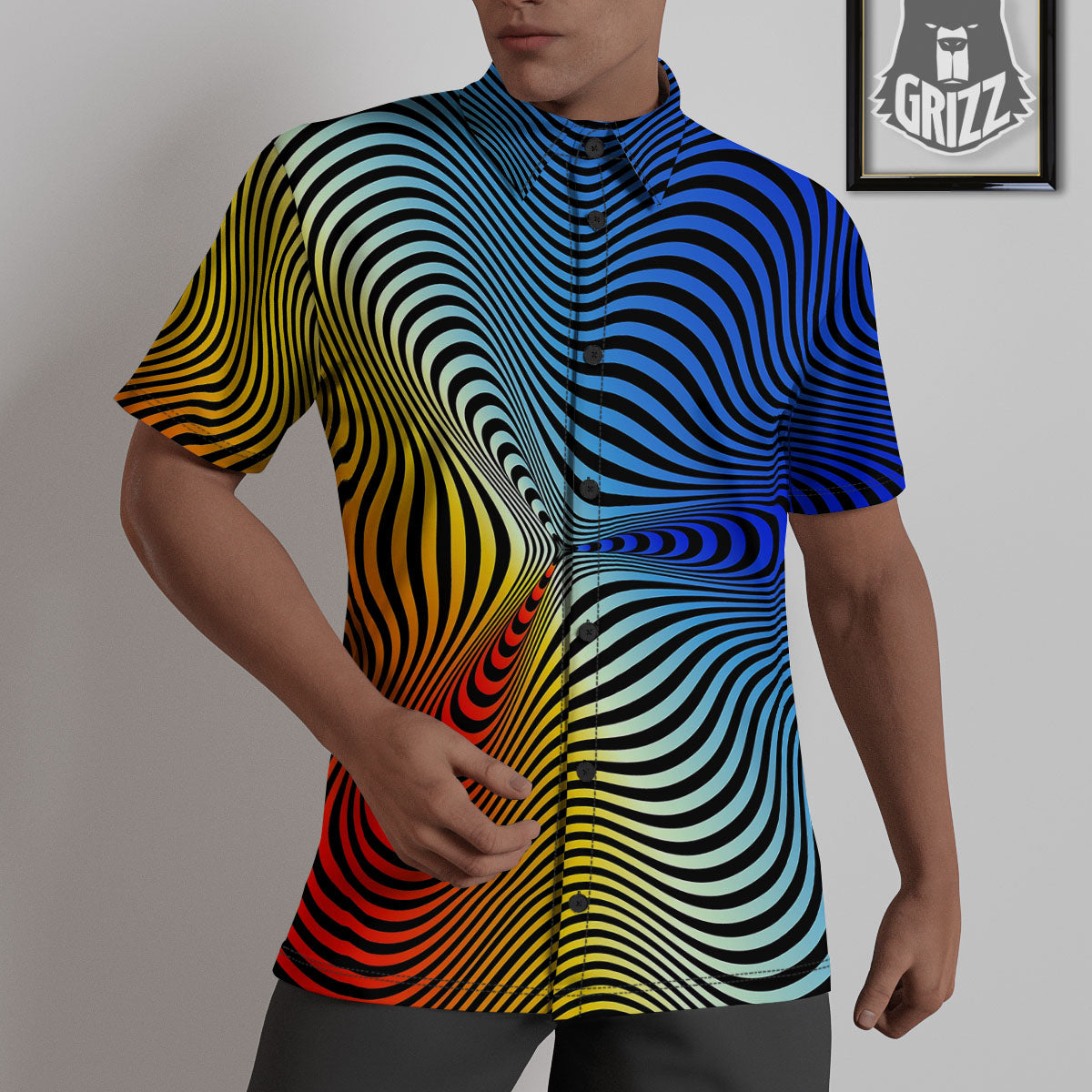 Psychedelic Optical Vibrant Illusion Untucked Shirts-grizzshop
