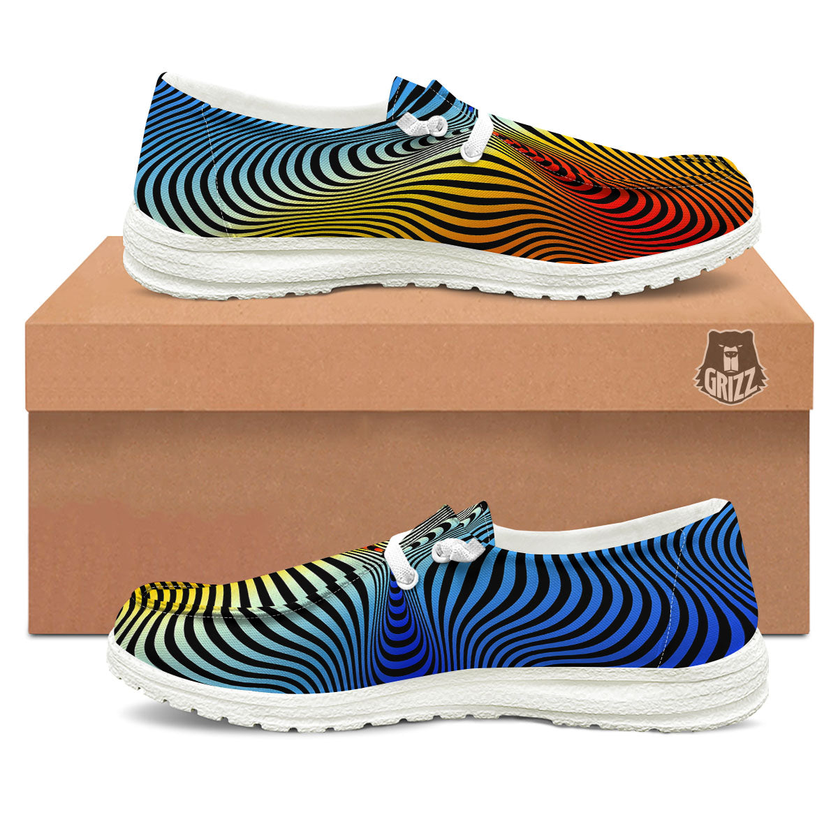 Psychedelic Optical Vibrant Illusion White Loafers-grizzshop