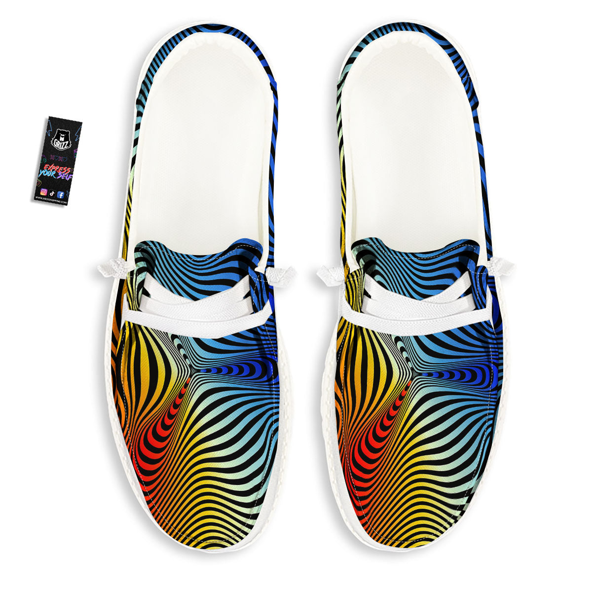 Psychedelic Optical Vibrant Illusion White Loafers-grizzshop