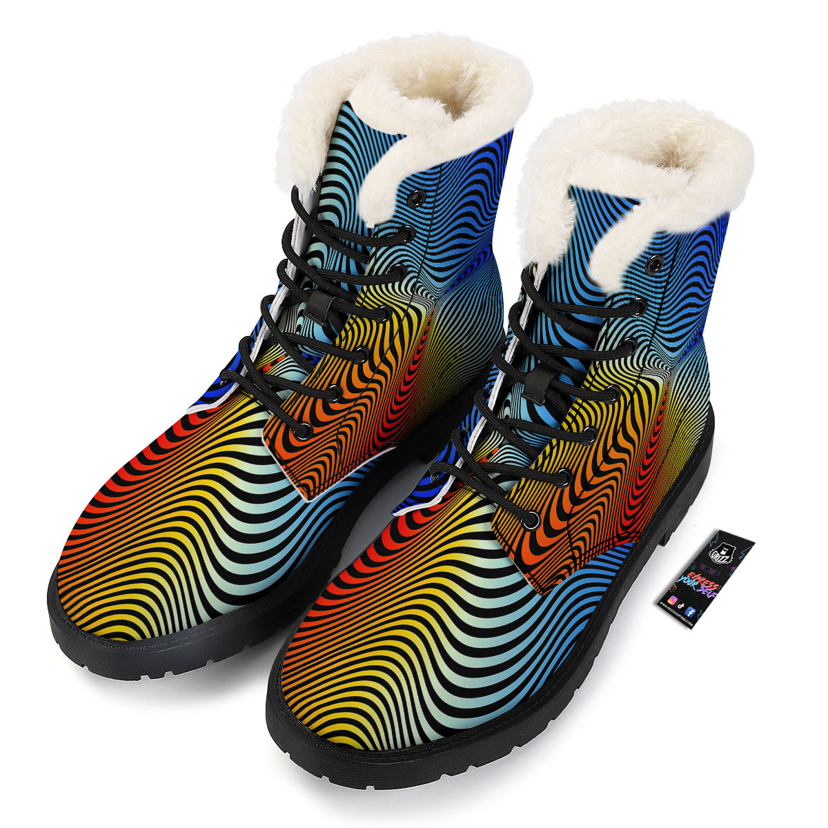 Psychedelic Optical Vibrant Illusion Winter Boots-grizzshop