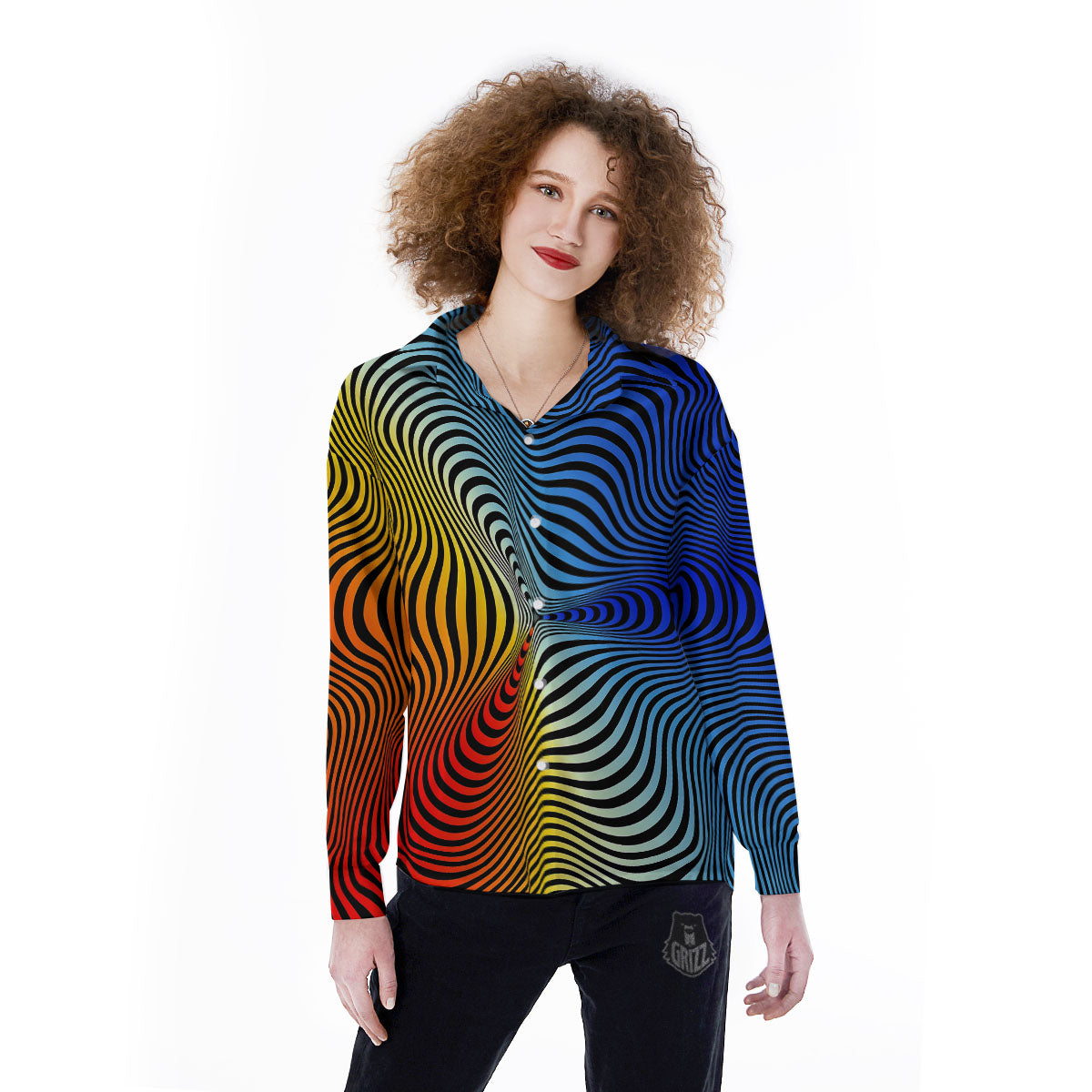 Psychedelic Optical Vibrant Illusion Women's Long Sleeve Shirts-grizzshop