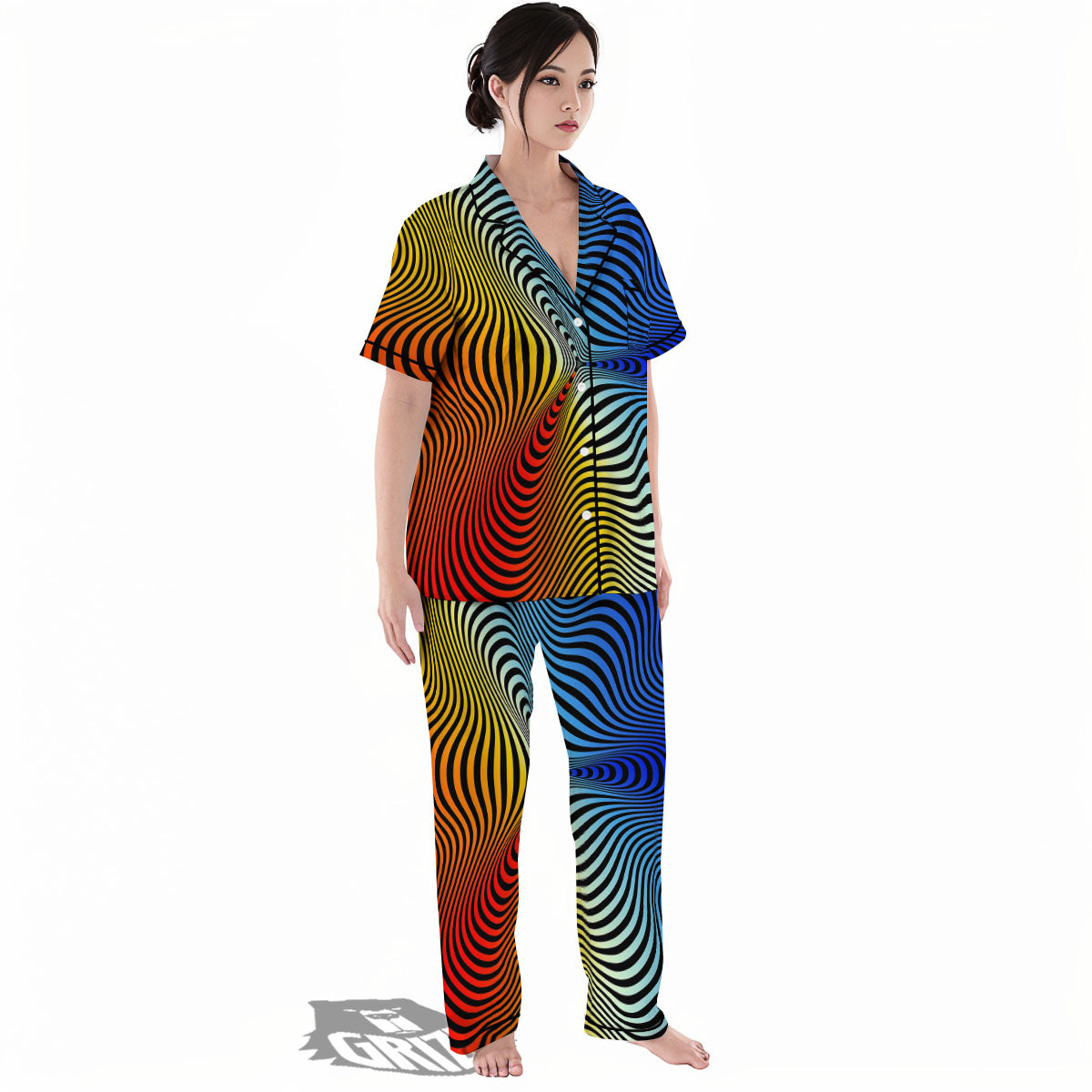 Psychedelic Optical Vibrant Illusion Women's Pajamas Set-grizzshop