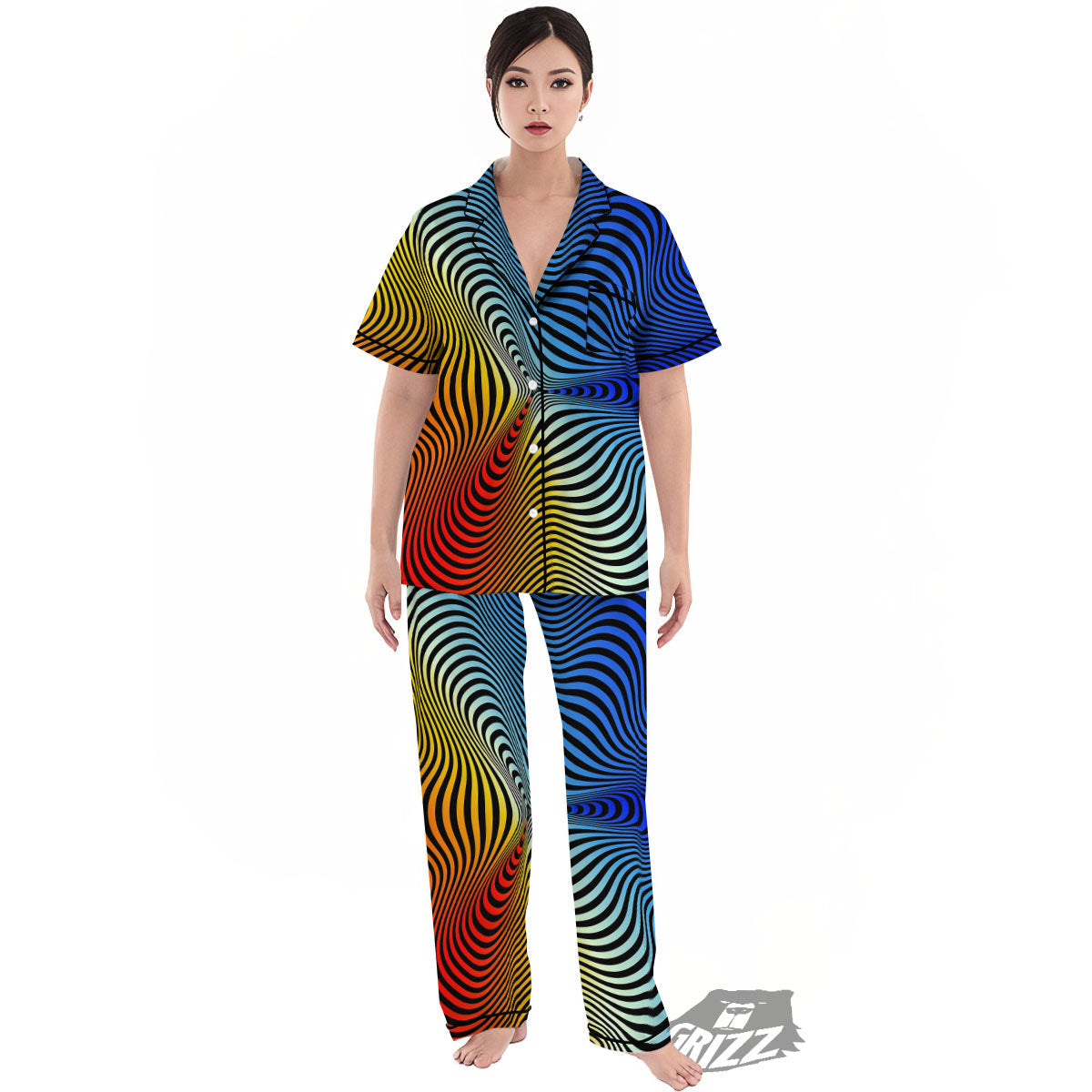 Psychedelic Optical Vibrant Illusion Women's Pajamas Set-grizzshop