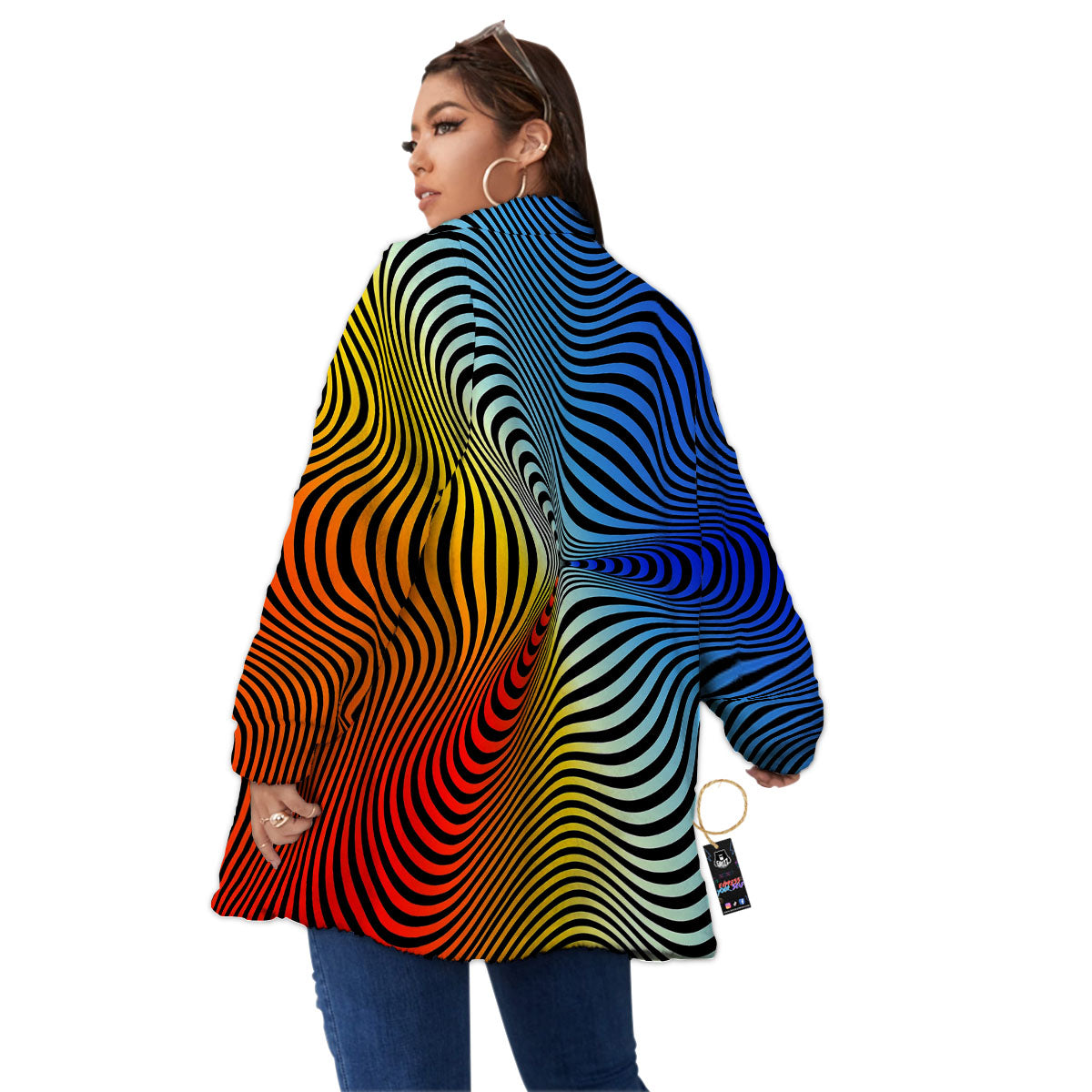 Psychedelic Optical Vibrant Illusion Women's Sherpa Jacket-grizzshop