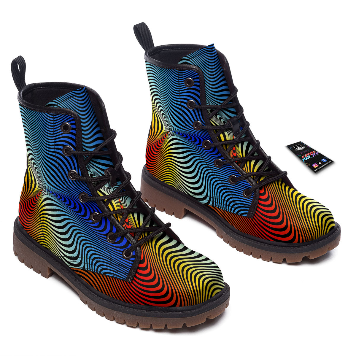 Psychedelic Optical Vibrant Illusion Work Boots-grizzshop