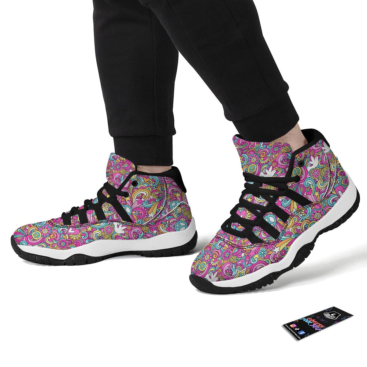 Psychedelic Pattern Print Black Bball Shoes-grizzshop
