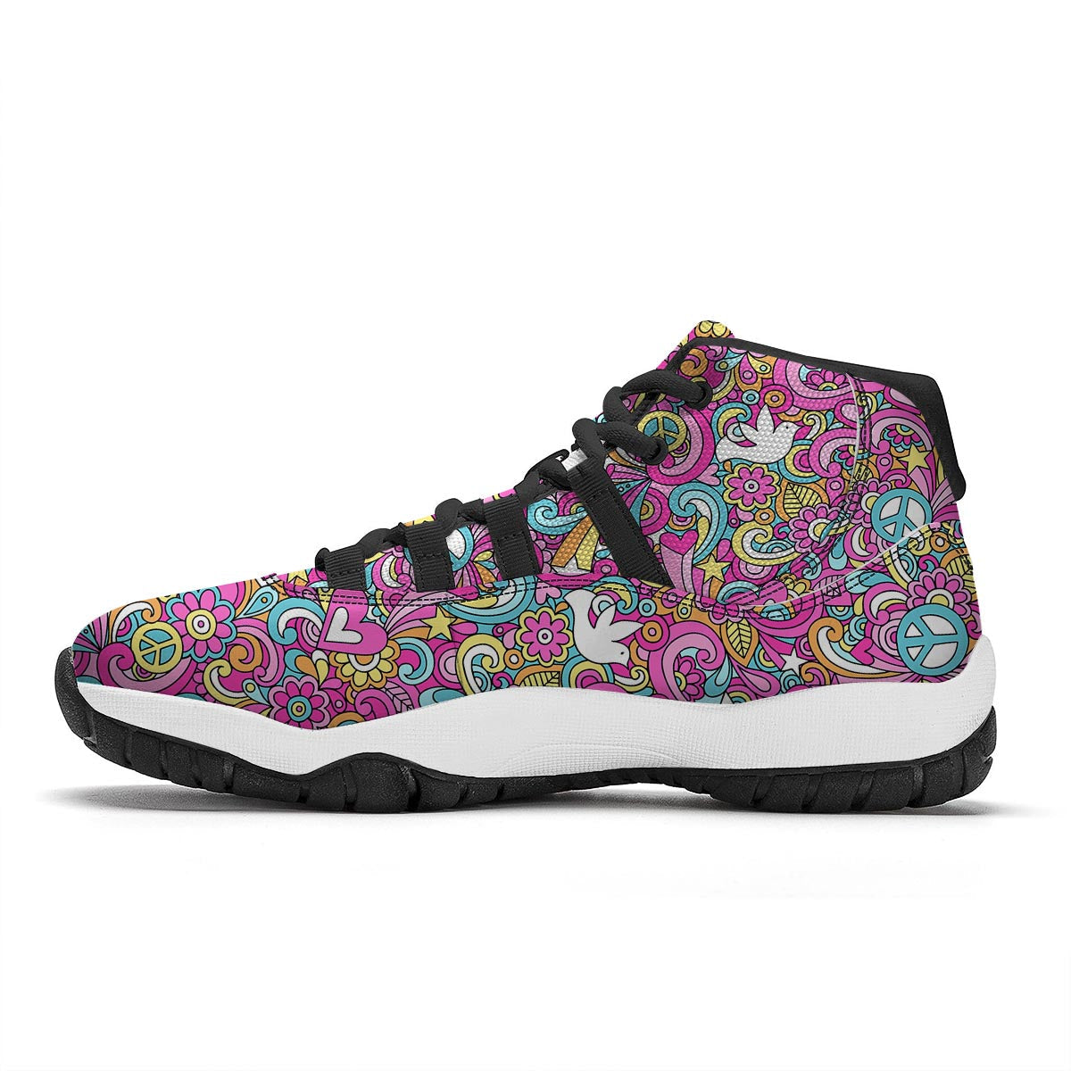 Psychedelic Pattern Print Black Bball Shoes-grizzshop