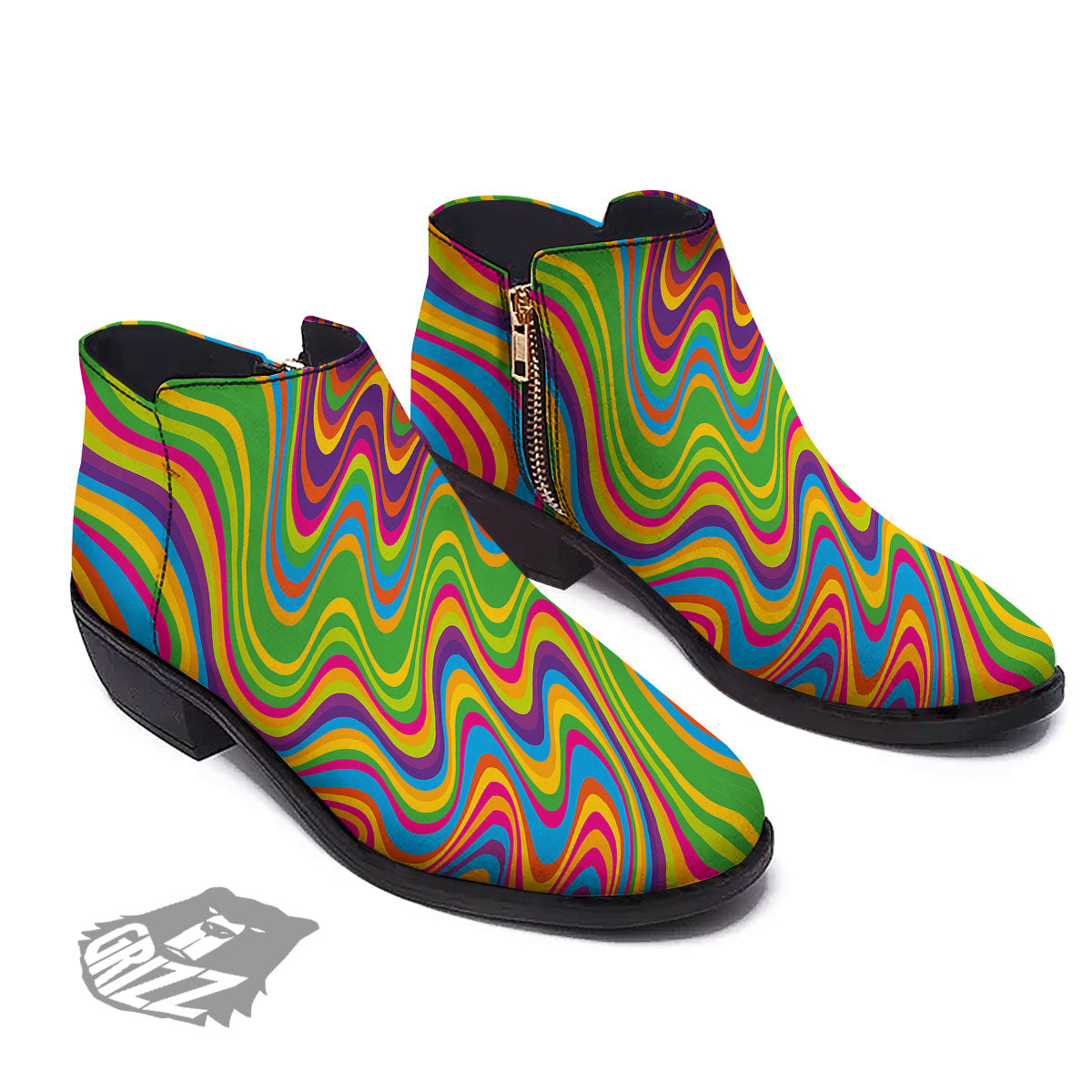 Psychedelic Rainbow Print Pattern Ankle Boots-grizzshop