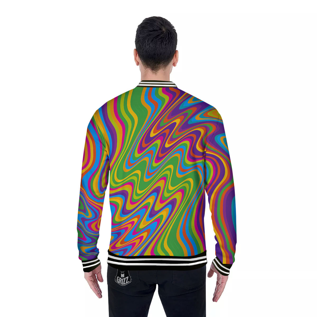 Psychedelic Rainbow Print Pattern Baseball Jacket-grizzshop
