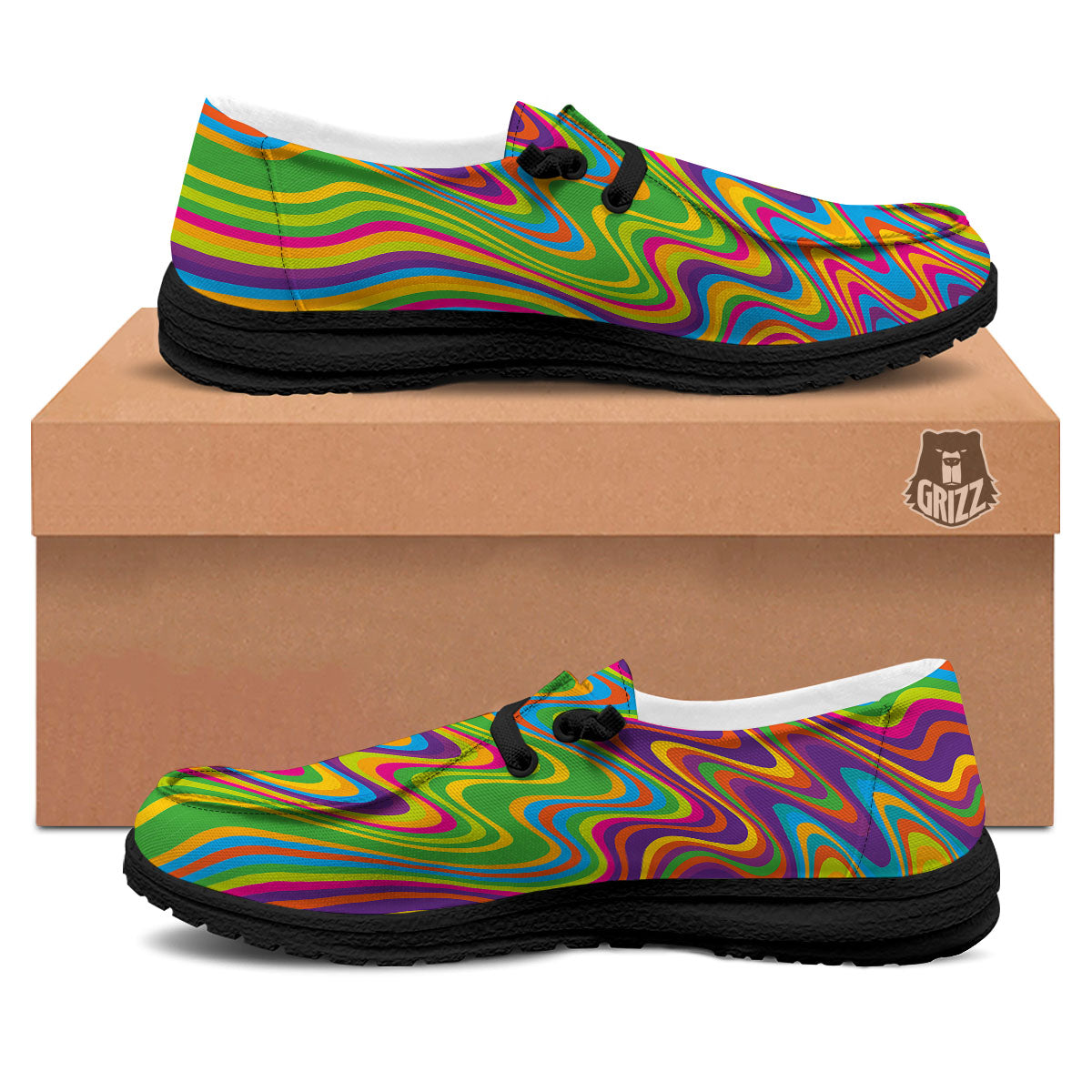 Psychedelic Rainbow Print Pattern Black Loafers-grizzshop