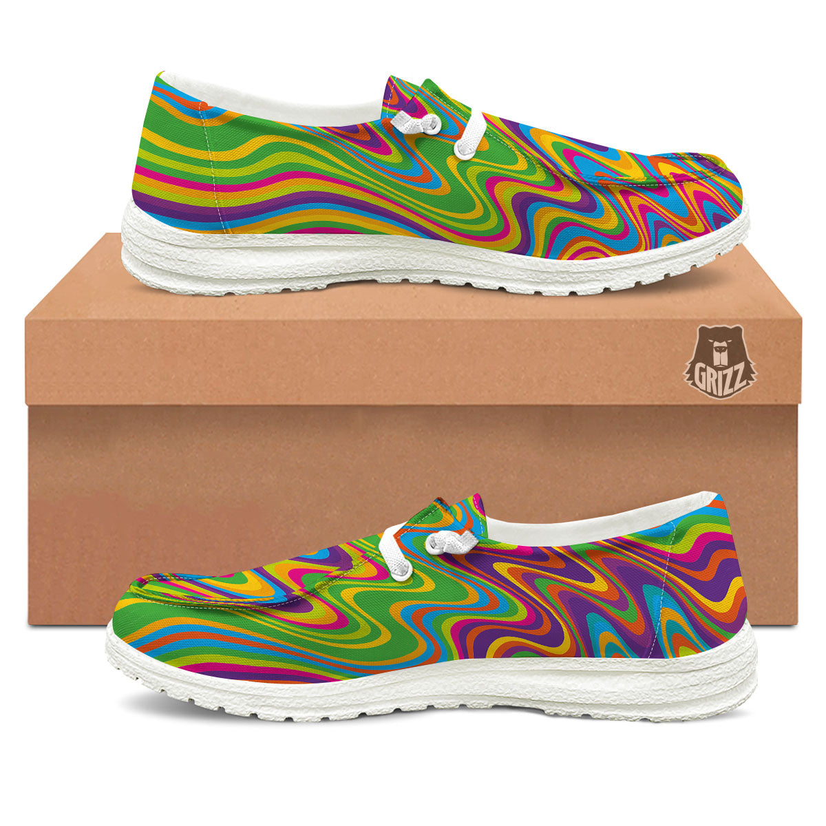 Psychedelic Rainbow Print Pattern Black Loafers-grizzshop