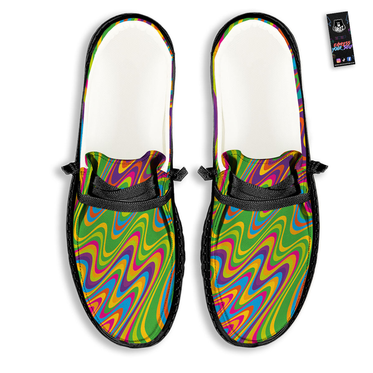 Psychedelic Rainbow Print Pattern Black Loafers-grizzshop