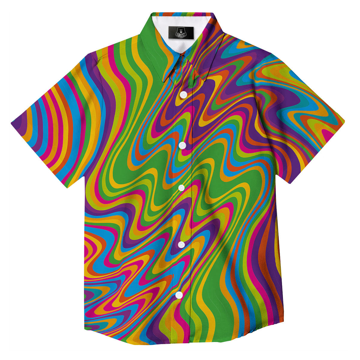 Psychedelic Rainbow Print Pattern Button Up Shirt-grizzshop