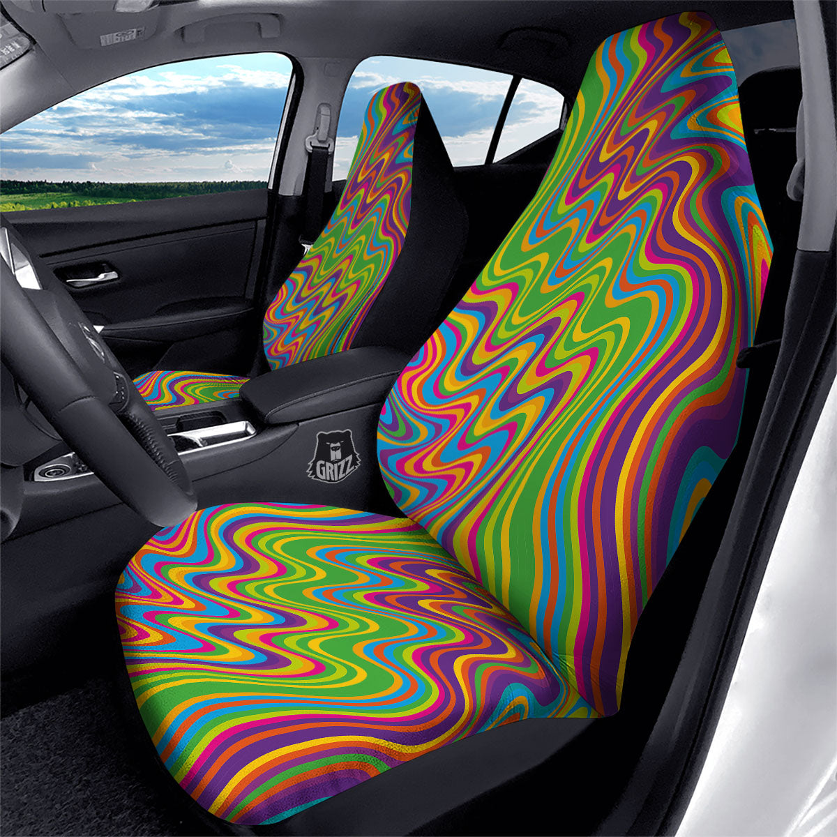 Psychedelic Rainbow Print Pattern Car Seat Covers-grizzshop